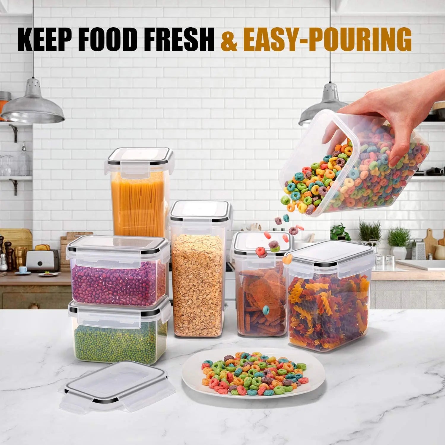 Kitchen 7pcs Food Containers Set BPA Free Plastic Airtight Storage Box With 10stickers and Pen - My Homes Goods