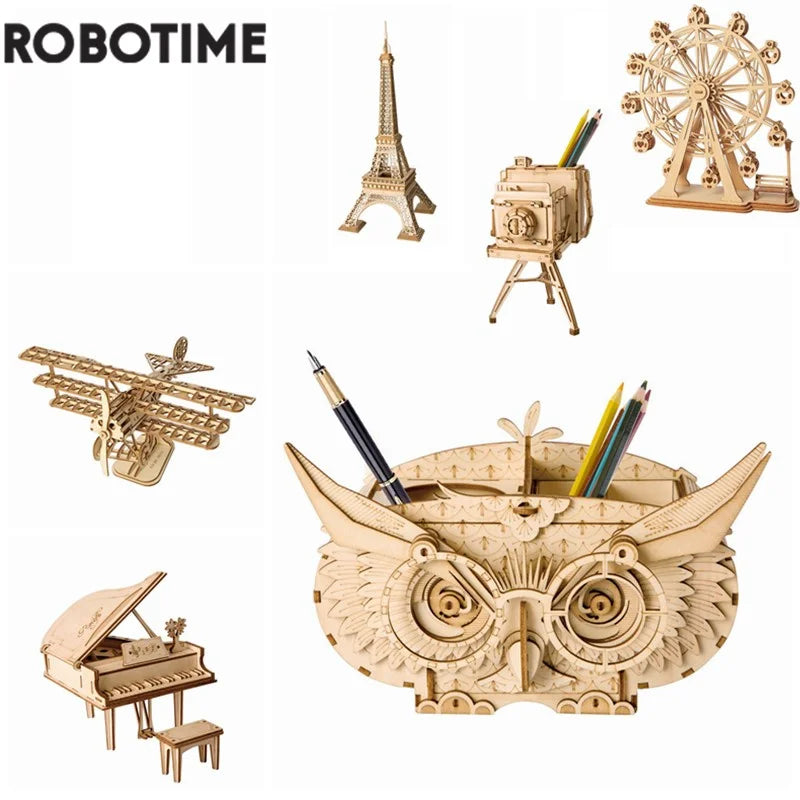 Robotime 7 Kinds DIY 3D Wooden Animal&Building Puzzle Game Assembly Toy Gift for Children Kids Adult Model Kits TG207 - My Homes Goods