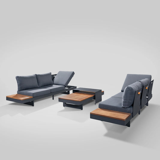 Patio Sectional Sofa Set Couch Aluminum Frame built in table With Cushions Outdoor Furniture