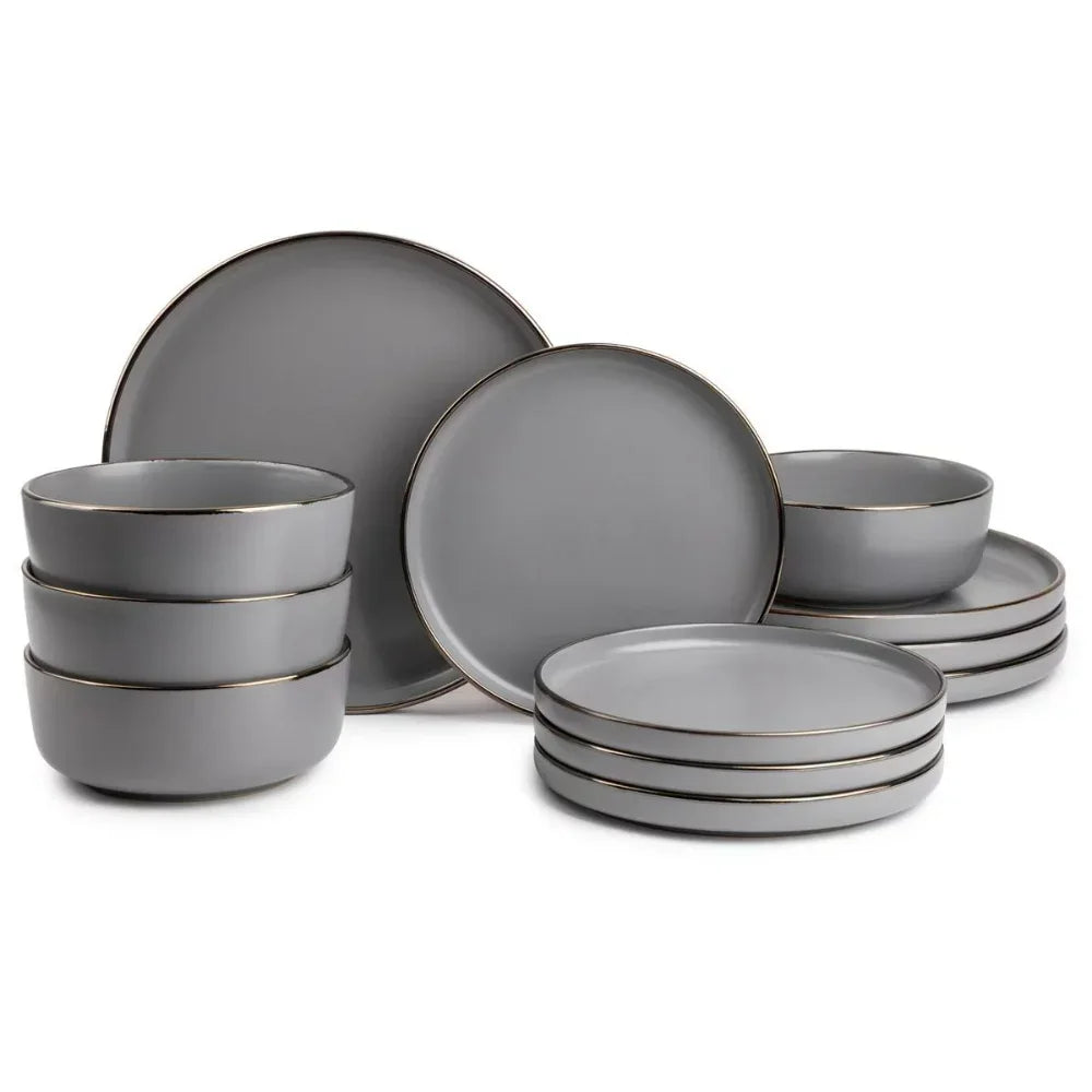 Dinnerware Ava Stoneware, 12 Piece Set Dinnerware Sets, Dinner Plates, Plates and Bowls Sets Round Plate - My Homes Goods