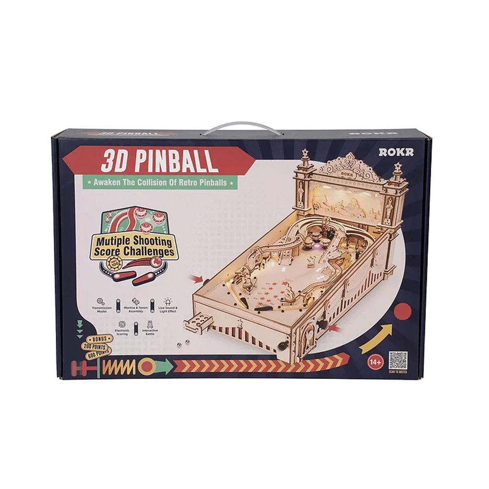 Robotime ROKR 3D Pinball for Kid Adults Family Party Machine Vintage Style Popular Game Smooth Assembly 3D Wooden Puzzles EG01 - My Homes Goods