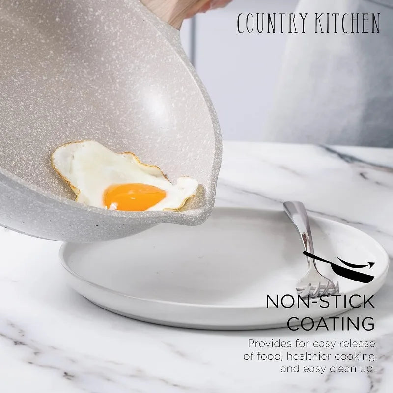 Country Kitchen Nonstick Induction Cookware Sets - 6 Piece Cast Aluminum Pots and Pans with BAKELITE Handles and Glass - My Homes Goods