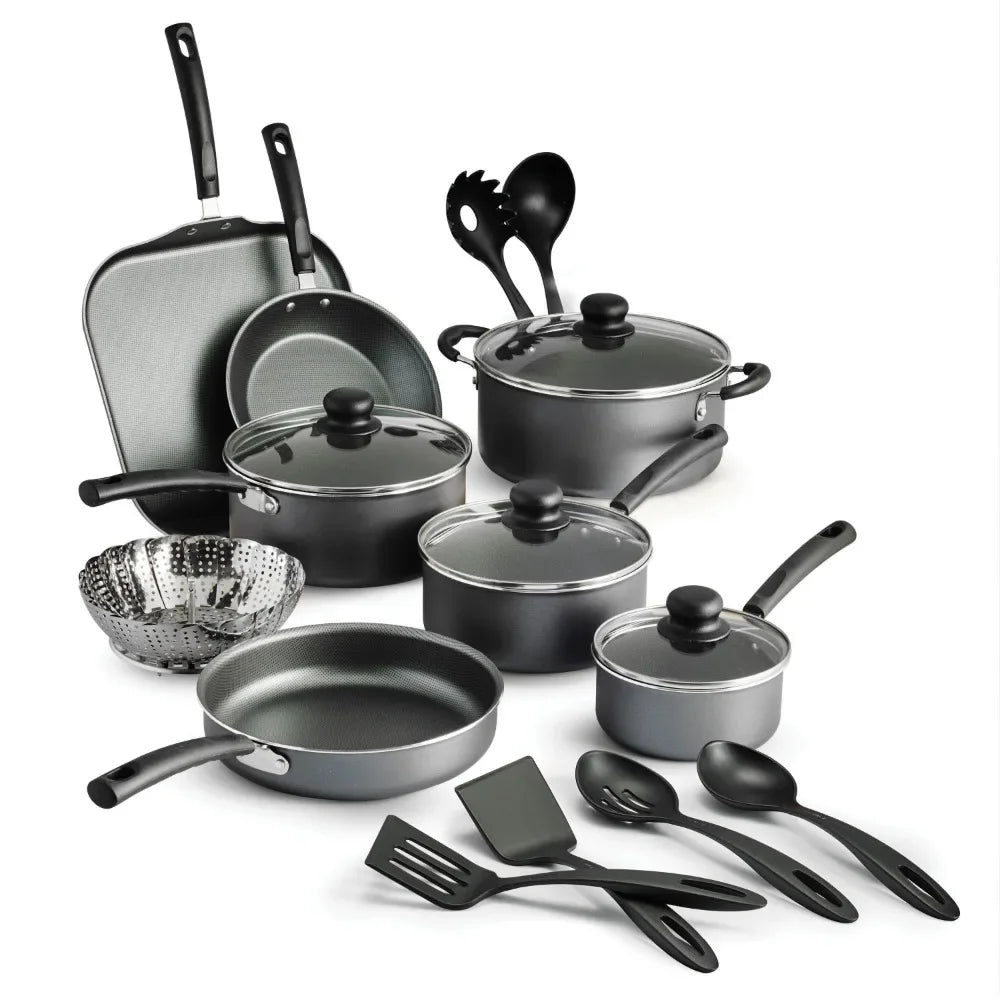 18 Piece Non-stick Cookware Set, Steel Gray - My Homes Goods