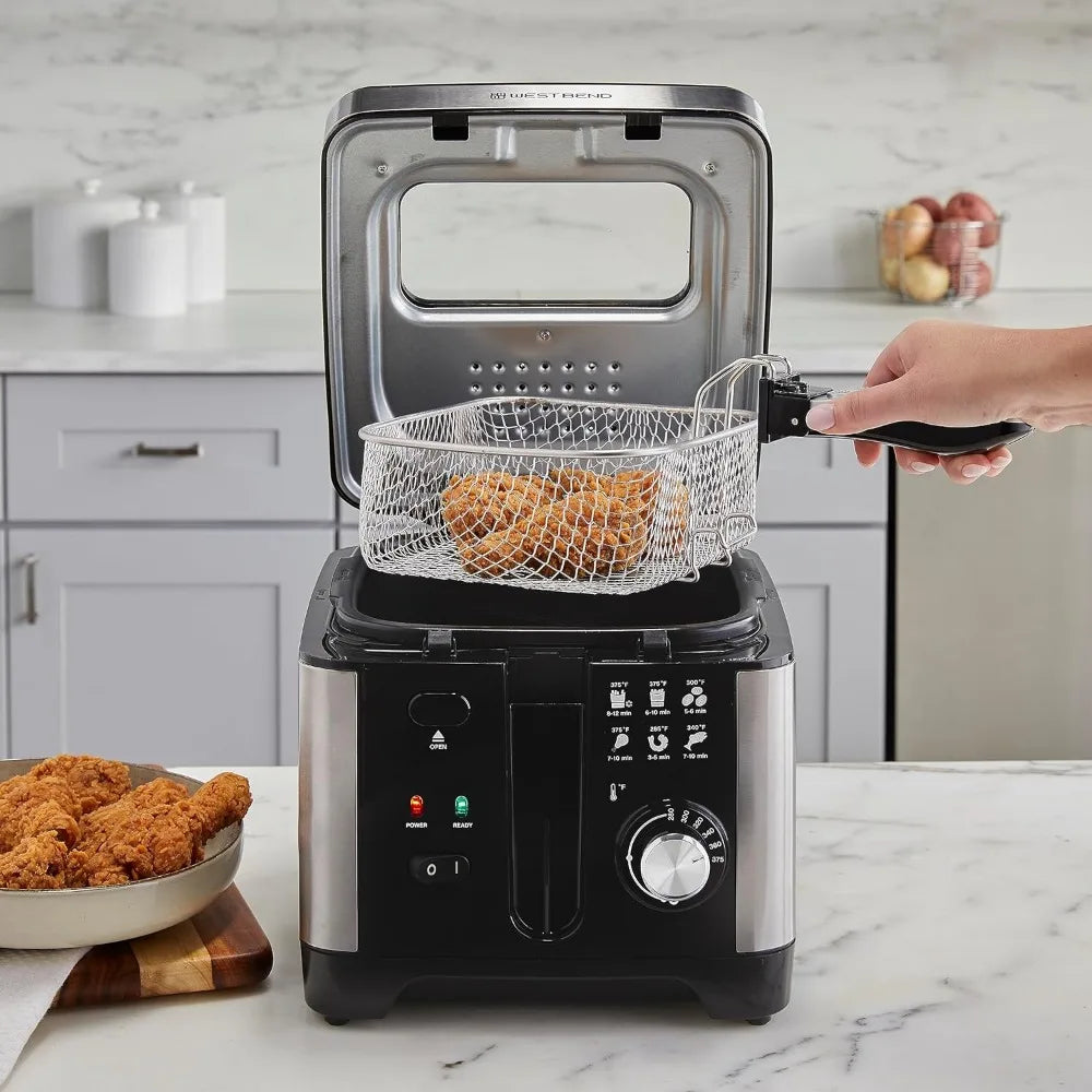 West Bend Deep Fryer with Adjustable Temperature Control Nonstick Basket Easy-View Window and Temperature Guide - My Homes Goods