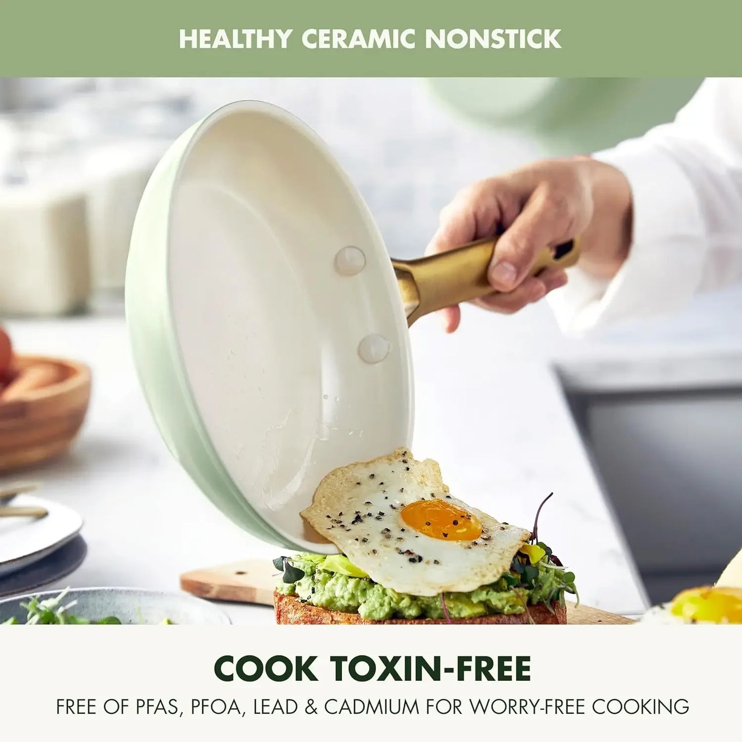 GreenPan Reserve Hard Anodized Healthy Ceramic Nonstick 10 Piece Cookware Pots and Pans Set, Gold Handle, PFAS-Free