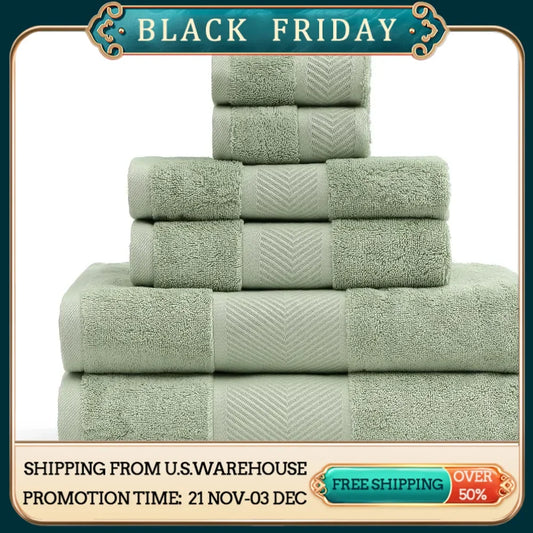 6 Piece Premium 100% Cotton Towel Set, Soft Absorbent Towels for Bathroom, Include 2 Bath Towels, 2 Hand Towels & 2 Washcloths