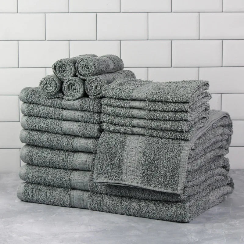 Mainstays Basic Solid 18-Piece Bath Towel Set Collection, School Grey - My Homes Goods