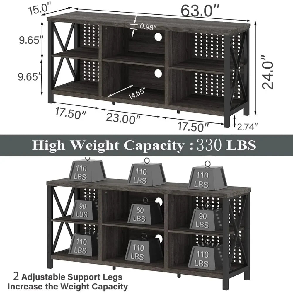 TV Stand for 75 Inch TV, Wood and Metal Entertainment Center, Long Television Stand Table with Media Console Cabinet Storage - My Homes Goods