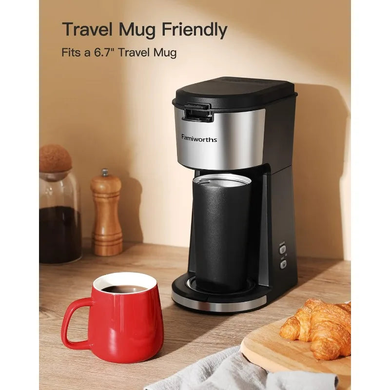 Famiworths Single Serve Coffee Maker for K Cup & Ground Coffee, With Bold Brew, One Cup Coffee Maker, 6 to 14 oz. - My Homes Goods