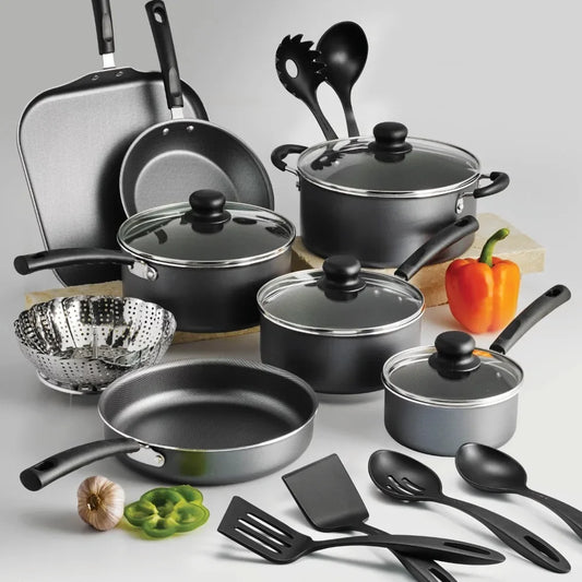 18 Piece Non-stick Cookware Set, Steel Gray - My Homes Goods