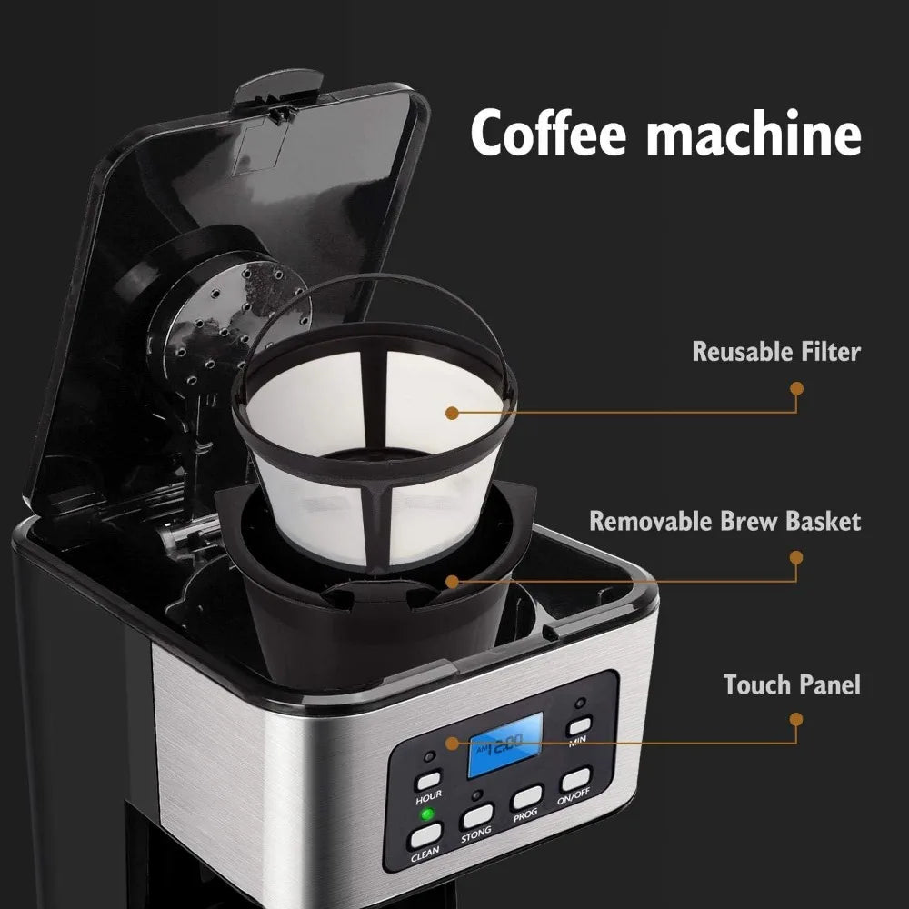 Programmable Coffee Maker, 4-12 Cups Drip Coffee Machine with Glass Carafe, Regular & Strong Brew - My Homes Goods