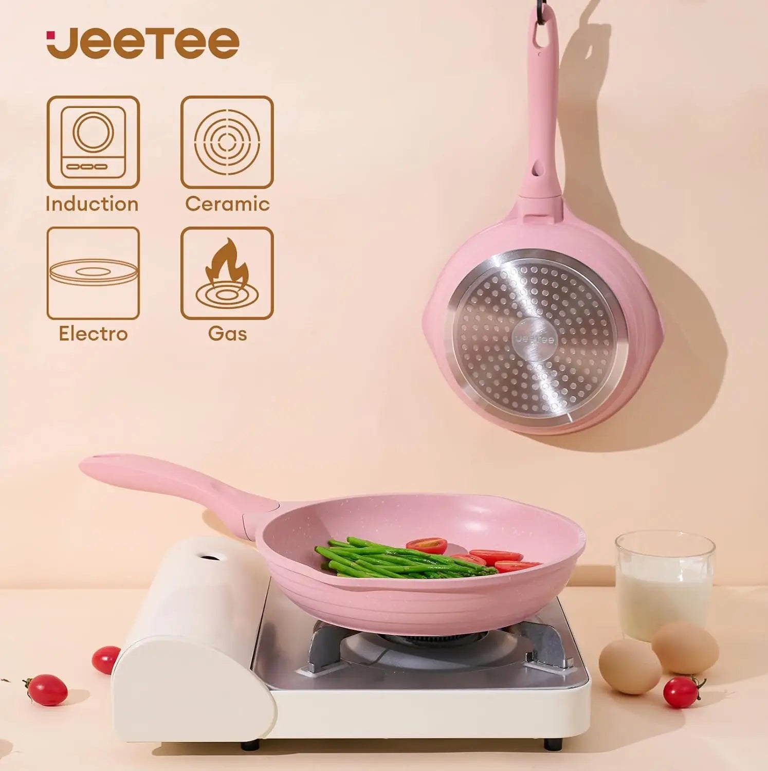 JEETEE Pink Pots and Pans Set Nonstick 23pcs Healthy Kitchen Cookware Sets Induction Cooking Set Pink Granite Stone Frying Pans, - My Homes Goods