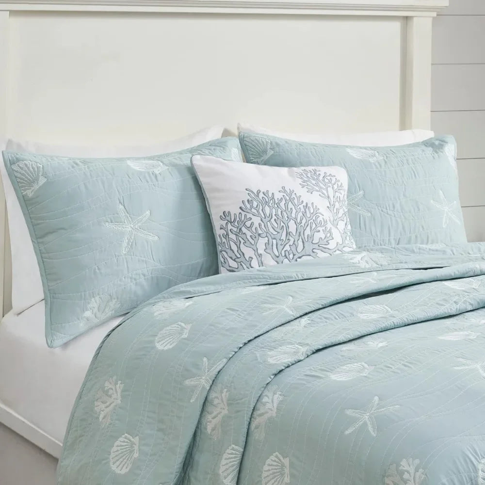 All Season Comforter Sets Pre-Washed Coverlet Bedding Layer Bed Linen Set Seaside Reversible Cotton Quilt Set Freight free