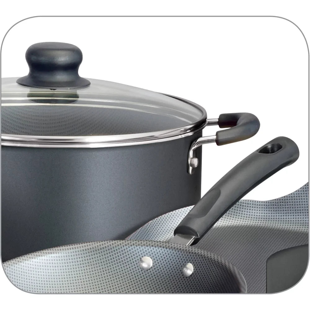 Primaware 18 Piece Non-stick Cookware Set, Steel Gray Cookware Sets Pots and Pans Kitchen - My Homes Goods