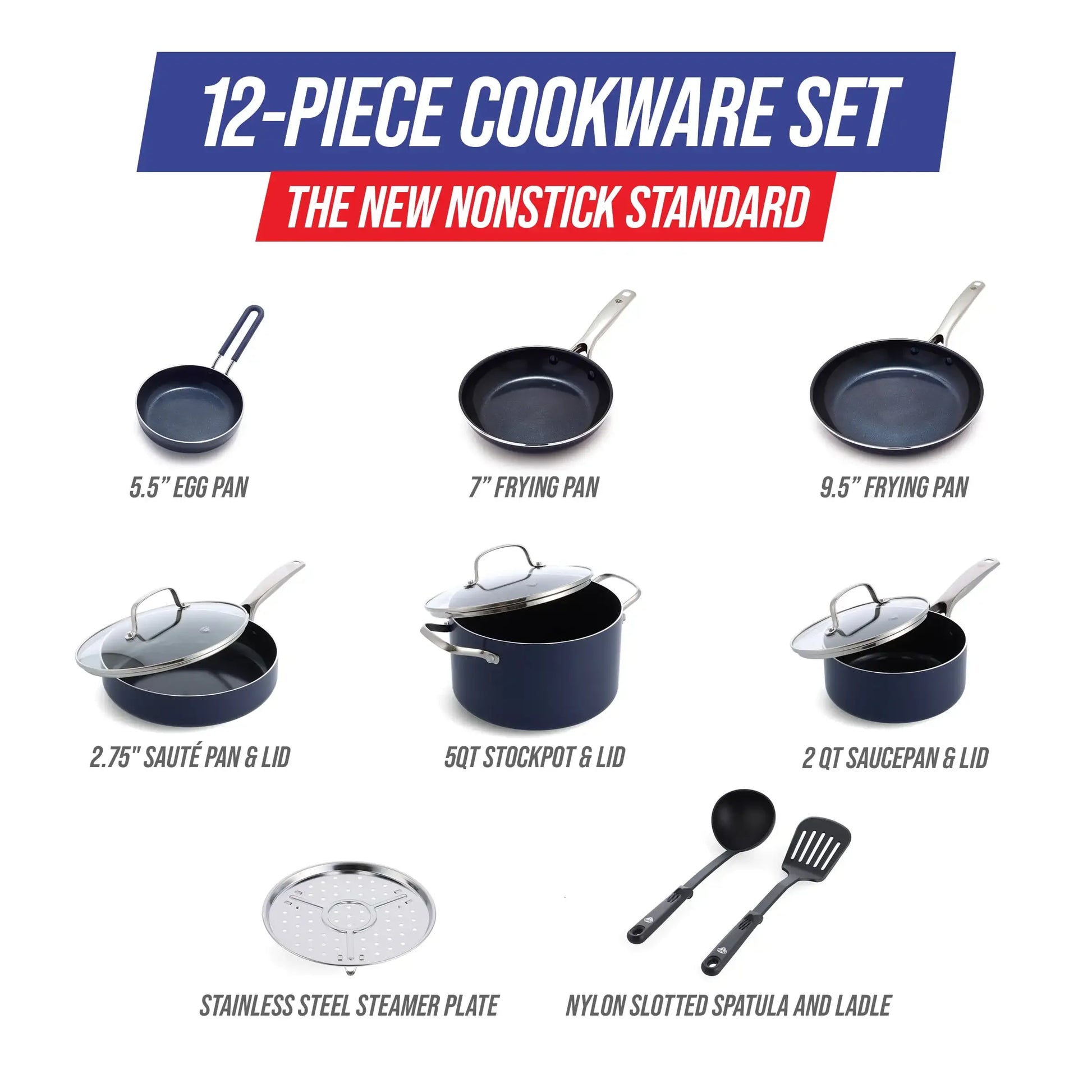 Blue Diamond 12-Piece Toxin-Free Ceramic Nonstick Pots and Pans Cookware Set, Dishwasher Safe - My Homes Goods