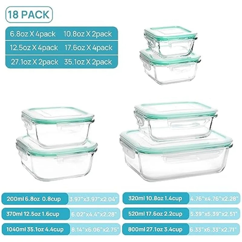 Vtopmart 18Pack Glass Food Storage Containers with Lids, Meal Prep Containers, Airtight Lunch Containers Bento Boxes with Leak - My Homes Goods