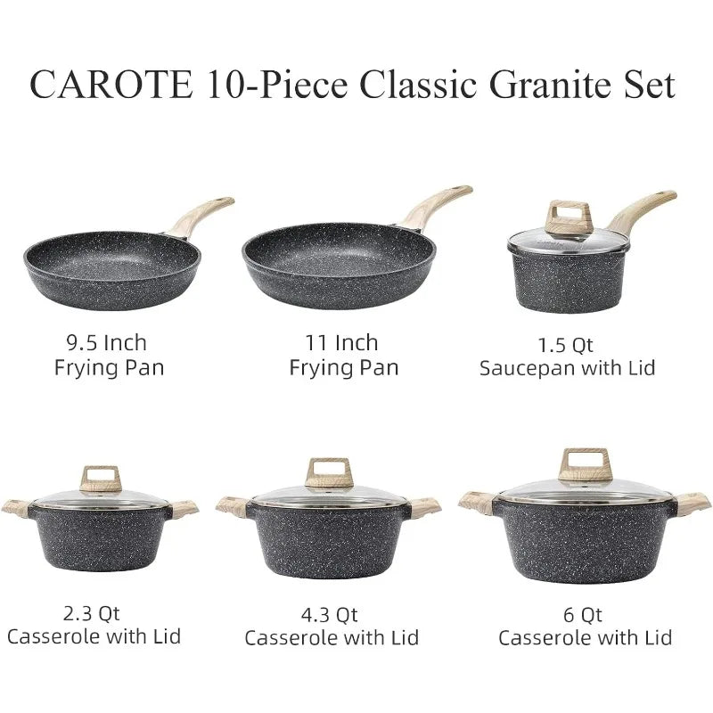 Carote Nonstick Granite Cookware Sets 10 Pcs Stone Cookware Set,non stick frying pan set , pots and pans set - My Homes Goods