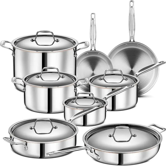 Legend 14 pc Copper Core Stainless Steel Pots & Pans Set | Pro Quality 5-Ply Clad Cookware | Professional Chef Grade Home Cookin