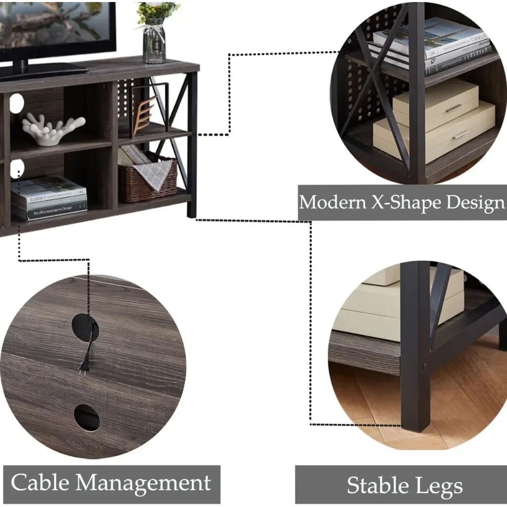 TV Stand for 75 Inch TV, Wood and Metal Entertainment Center, Long Television Stand Table with Media Console Cabinet Storage - My Homes Goods