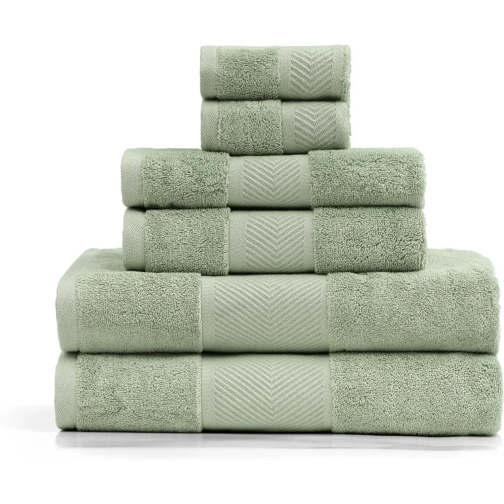 6 Piece Premium 100% Cotton Towel Set, Soft Absorbent Towels for Bathroom, Include 2 Bath Towels, 2 Hand Towels & 2 Washcloths
