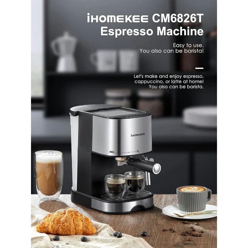 Ihomekee Espresso Machine 15 Bar Pump Pressure, Espresso and Cappuccino Coffee Maker with Milk Frother/Steam Wand for Latte - My Homes Goods