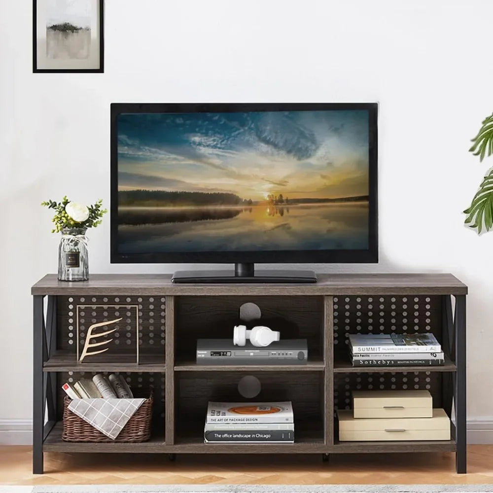 TV Stand for 75 Inch TV, Wood and Metal Entertainment Center, Long Television Stand Table with Media Console Cabinet Storage - My Homes Goods