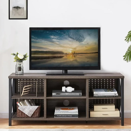 TV Stand for 75 Inch TV, Wood and Metal Entertainment Center, Long Television Stand Table with Media Console Cabinet Storage - My Homes Goods