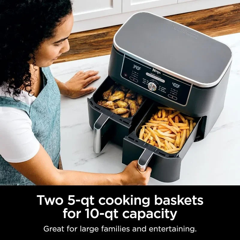 Ninja DZ401 Foodi 10 Quart 6-in-1 DualZone XL 2-Basket Air Fryer with 2 Independent Frying Baskets, Match Cook & Smart Finish - My Homes Goods