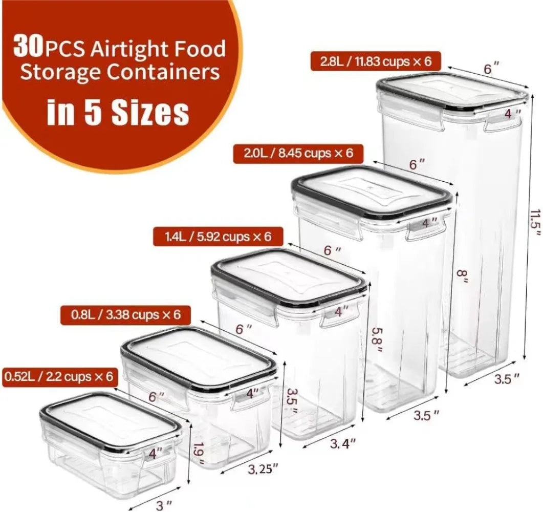 30 Pack Airtight Food Storage Containers for Kitchen Pantry Organization Storage, BPA-Free, Plastic Storage Canisters with Lids - My Homes Goods