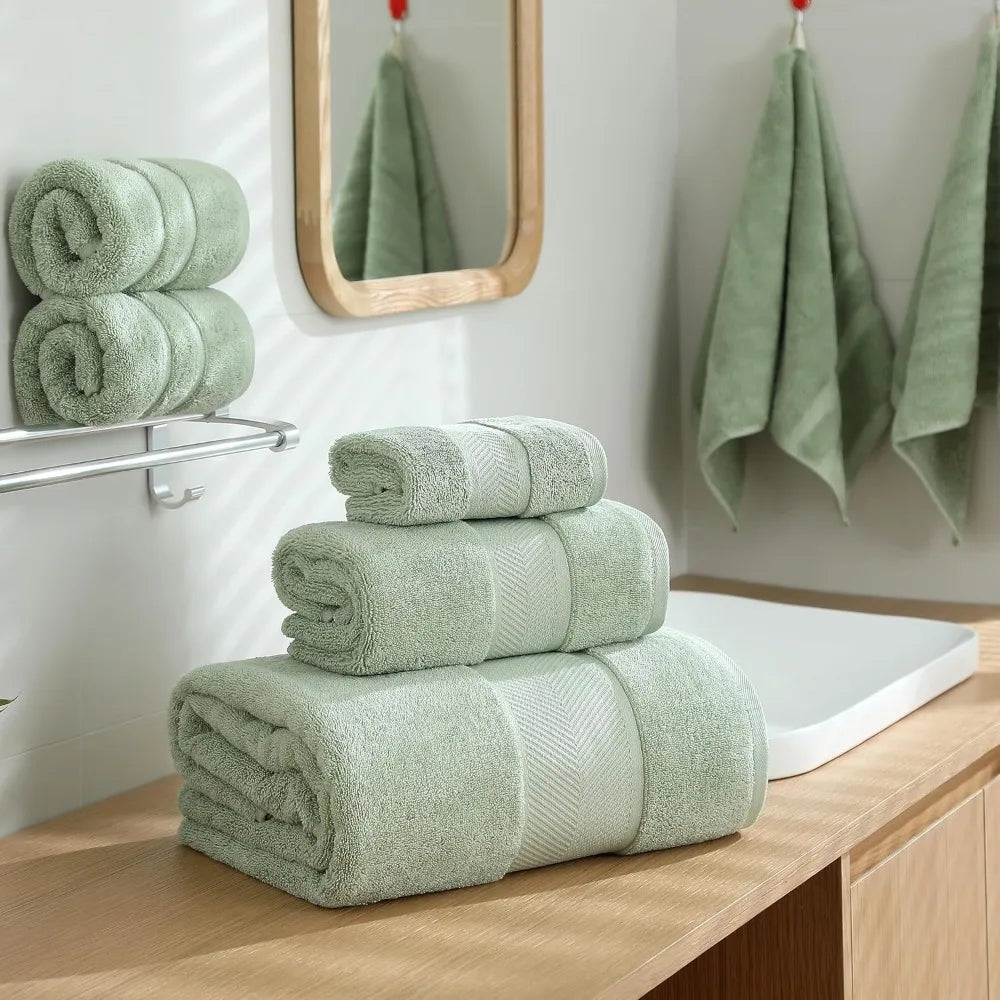 6 Piece Premium 100% Cotton Towel Set, Soft Absorbent Towels for Bathroom, Include 2 Bath Towels, 2 Hand Towels & 2 Washcloths