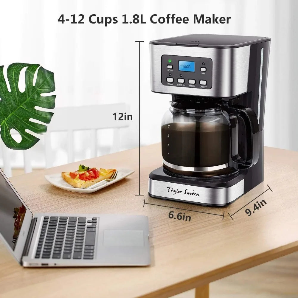 Programmable Coffee Maker, 4-12 Cups Drip Coffee Machine with Glass Carafe, Regular & Strong Brew - My Homes Goods