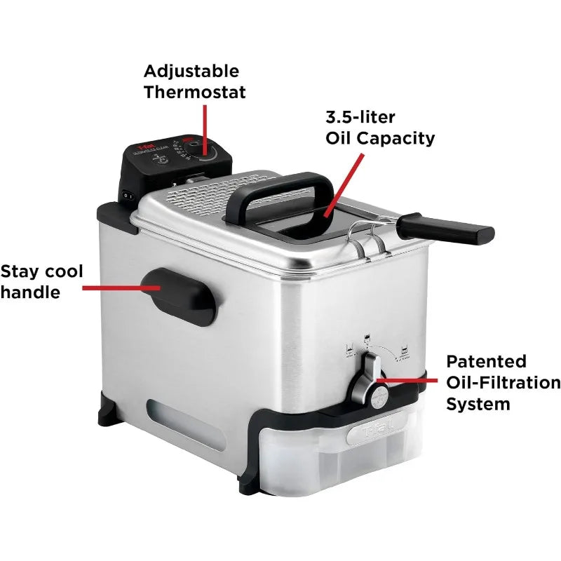 T-fal Ultimate EZ Clean Stainless Steel Deep Fryer with Basket 3.5 Liter Oil and 2.6 Pound Food Capacity 1700W Oil Filtration - My Homes Goods