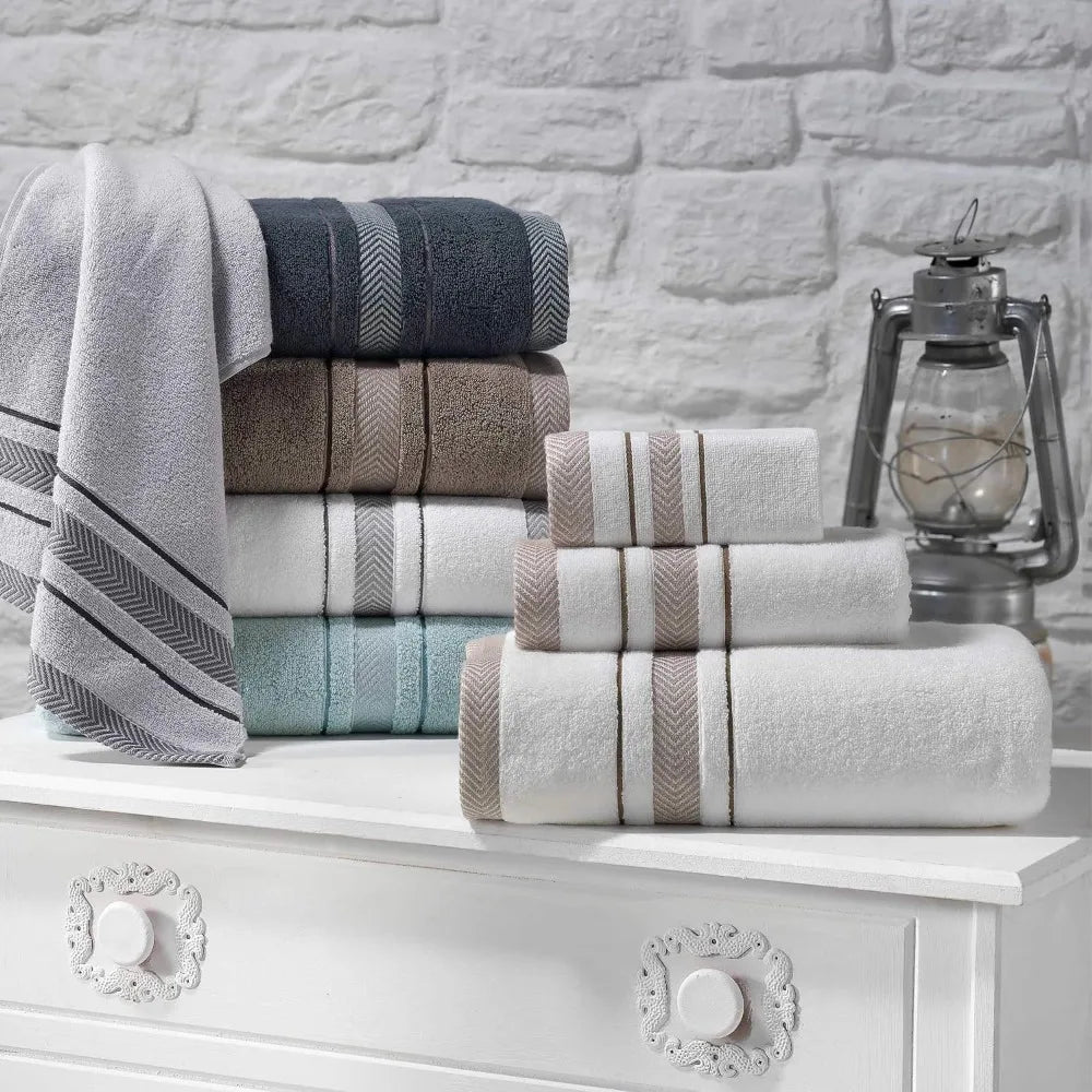 Le fil blanc_ 6 Piece Luxury White Bath Towel Set, 100% Cotton, Highly Absorbent, Decorative & Soft, Large Towels for Bathroom - My Homes Goods