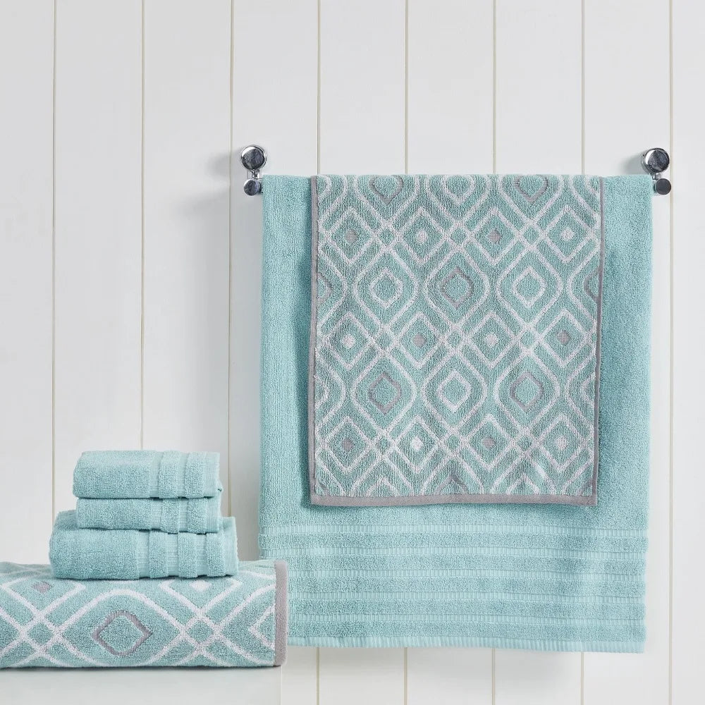 Large Shower Bath Towels Bathroom Aqua Oxford 6-Piece Yarn Dyed Adult Cotton Bath Towel Set the Body Size Thick Hand Big Home - My Homes Goods