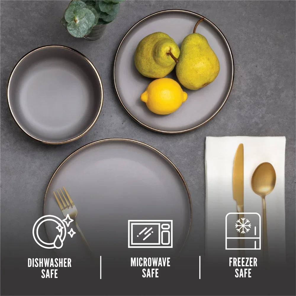 Dinnerware Ava Stoneware, 12 Piece Set Dinnerware Sets, Dinner Plates, Plates and Bowls Sets Round Plate - My Homes Goods