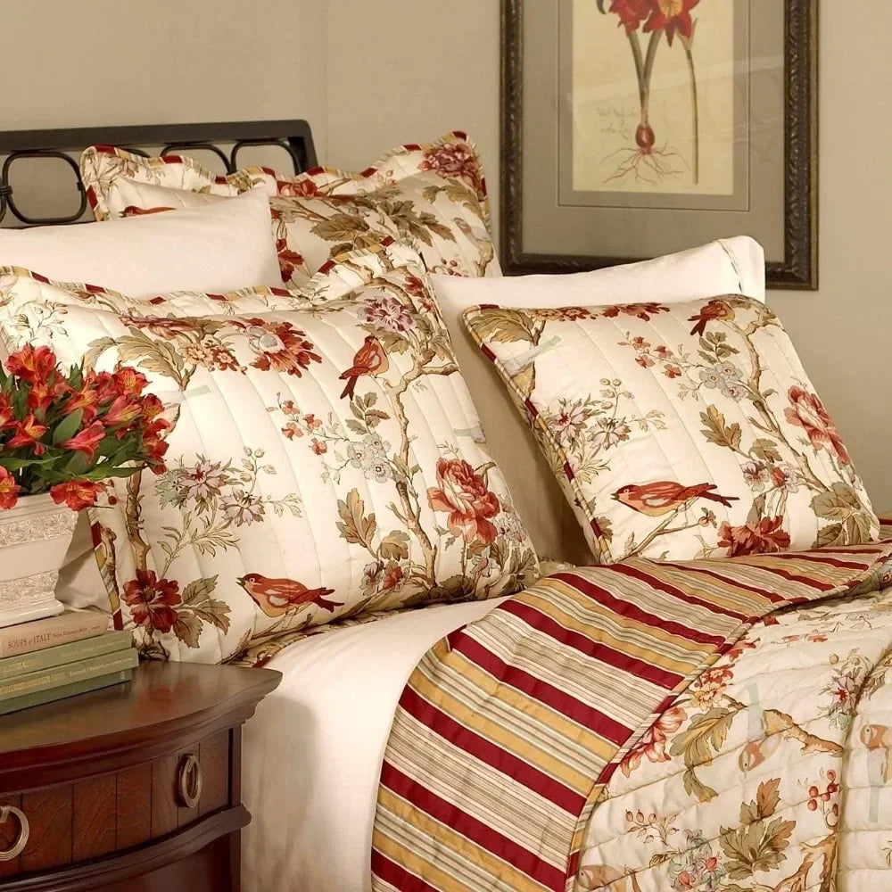 Charleston Chirp Modern Farmhouse Floral 4-Piece Reversible Quilt Bedspread Set Comforter Sets Full Freight free