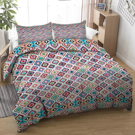 Colorful Diamond Lattice Design Bedding Set Decorative 3 Pieces Duvet Cover with 2 Pillow Shams For Family Home Bed