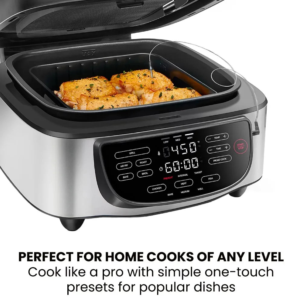 2023 New  5-in-1 Air Fryer + Indoor Grill with Cooking Thermometer, 7.4qt Capacity - My Homes Goods