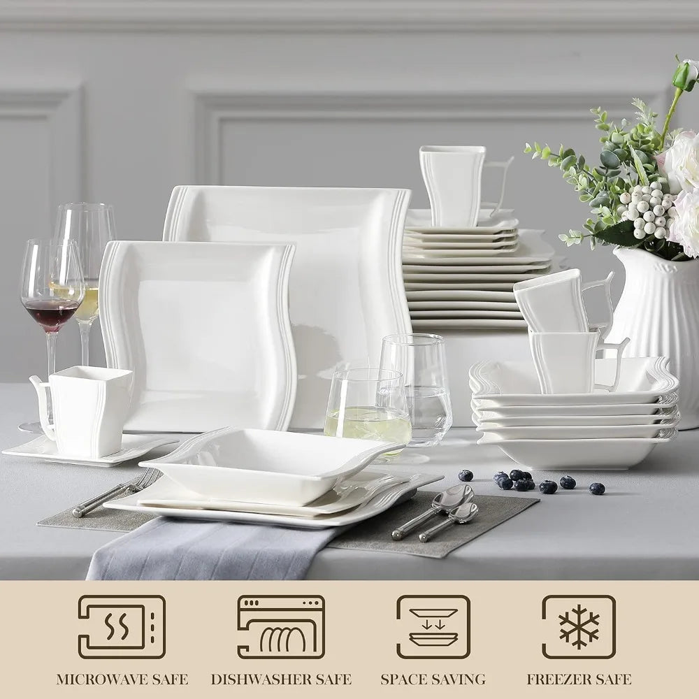 Complete Tableware Ivory White Dinnerware Set for 6 Dish 30-Piece Porcelain Dinnerware Sets Plates Dinner Sets freight free