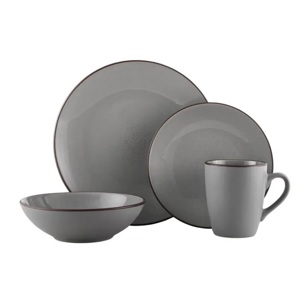 Pierce Gray 16-Piece Dinnerware Set Stoneware Serving Ware Kitchen Dish Dinner Plates - My Homes Goods