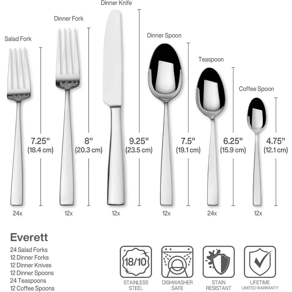 Stainless Steel Gold Cutlery 101pc Everett 101-Piece 18/10 Stainless Steel Flatware Set Spoons and Forks Set Tableware Spoon Bar