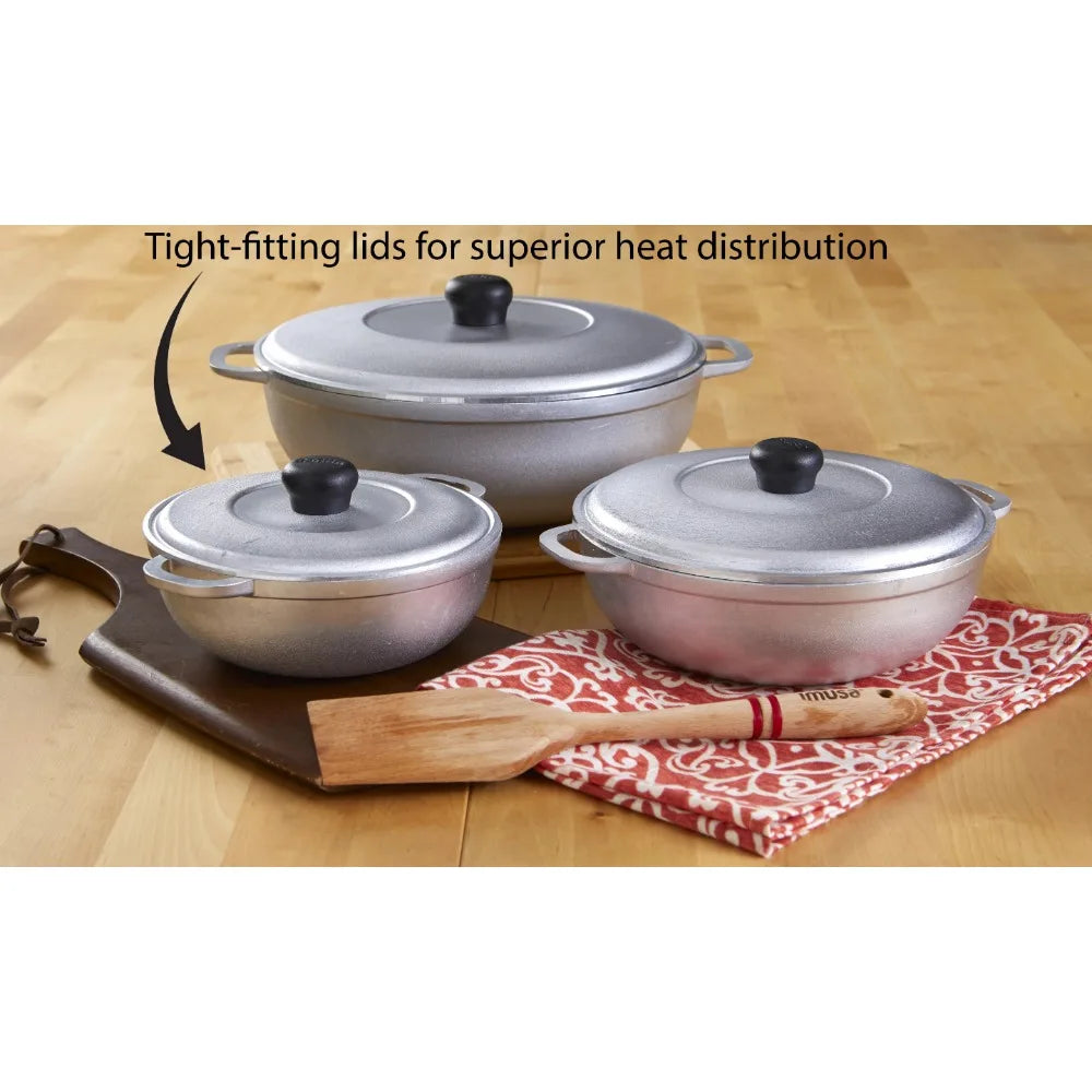 3Pieces Colombian Cast Aluminum Caldero or Dutch Oven Set with Lid - My Homes Goods