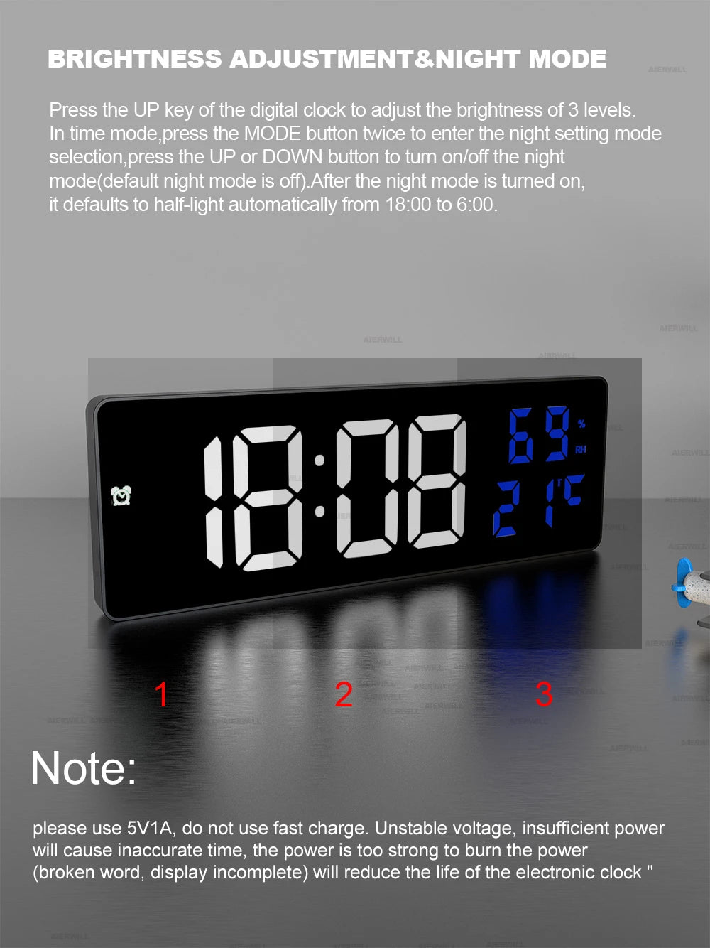 9“ Digital Wall Clock Large LED Screen Temperature Humidity Display Electronic Alarm Clock Home Decoration 12/24H Table Clock - My Homes Goods