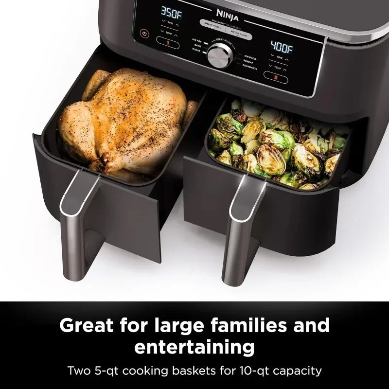 Ninja DZ401 Foodi 10 Quart 6-in-1 DualZone XL 2-Basket Air Fryer with 2 Independent Frying Baskets, Match Cook & Smart Finish - My Homes Goods